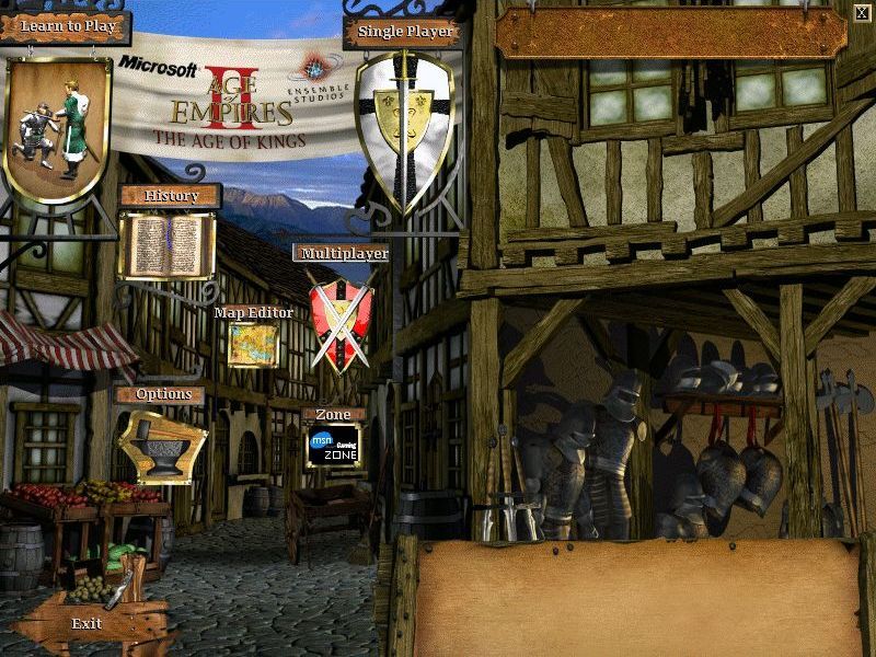 Age of Empires II: The Age of Kings Screenshot (PC Strategy Games (April 2000)): The main menu. The player must sign in before anything can be done