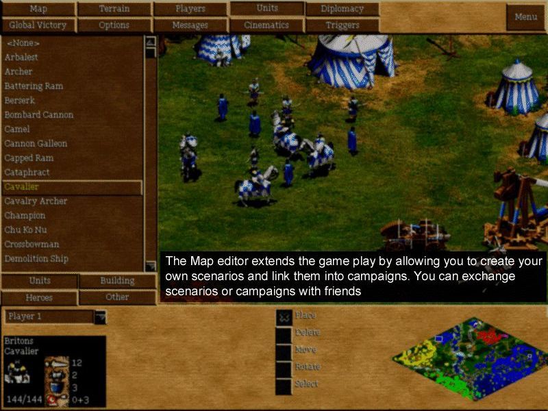 Age of Empires II: The Age of Kings Screenshot (PC Strategy Games (April 2000)): The Map Editor is described but is not available in the trial game