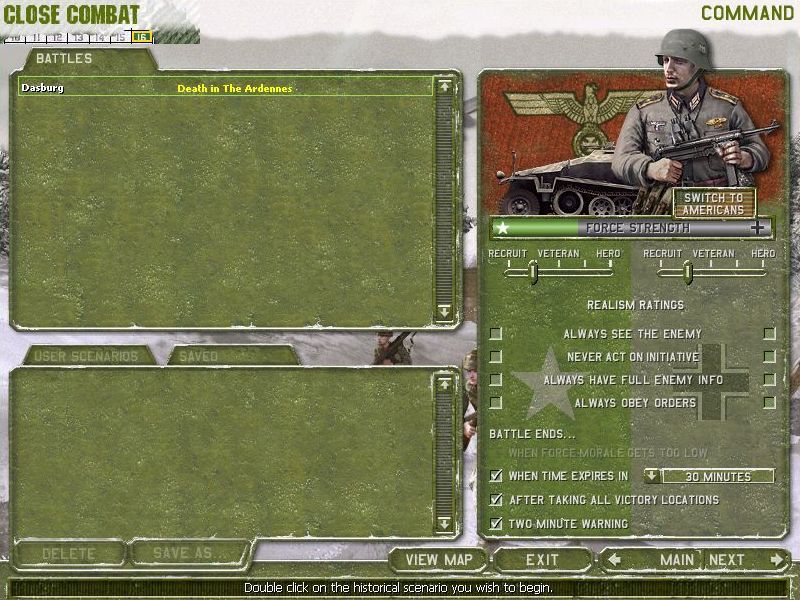 Close Combat: The Battle of the Bulge Screenshot (PC Strategy Games (April 2000)): The demo version of the game has just one battle to fight