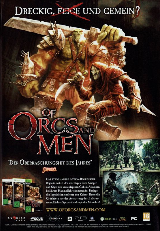Of Orcs and Men Magazine Advertisement (Magazine Advertisements): GameStar (Germany), Issue 11/2012