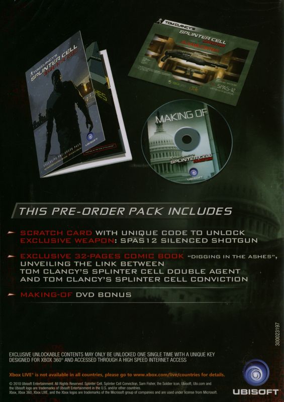Tom Clancy's Splinter Cell: Conviction Other (UK Pre-Order Pack): Retail Pre-Order Pack Back Cover