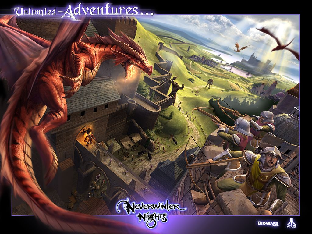 Neverwinter Nights Wallpaper (Official website, 2002): Flap Game box inside flap by Mike Sass