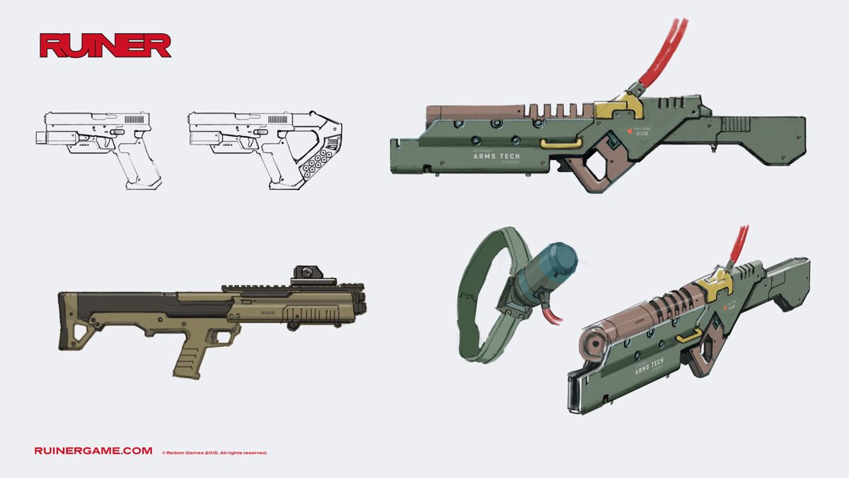 Ruiner Concept Art (Press Kit, 2017): Guns