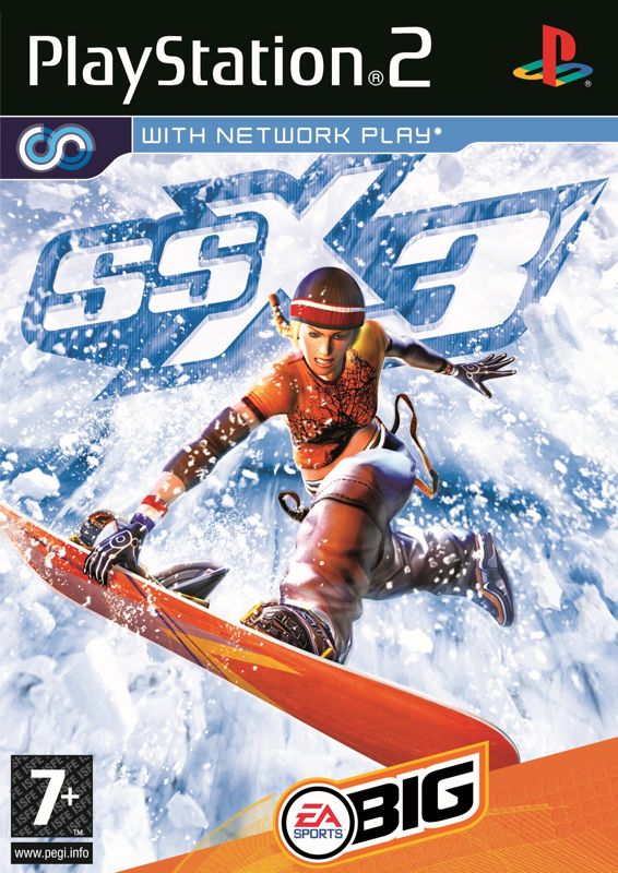 SSX 3 Other (Electronic Arts UK Press Extranet, 2003-10-21): UK cover art - PlayStation 2 - with network play and PEGI 7 rating - RGB