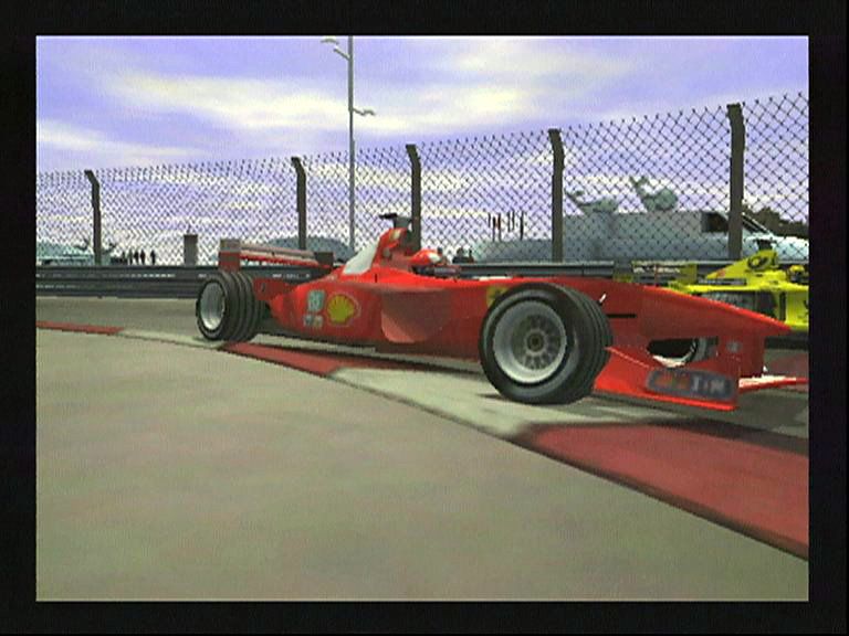 F1 Career Challenge Screenshot (Electronic Arts UK Press Extranet, 2003-04-07 (GameCube screenshots)): F[errari] V J[ordan] - Monaco