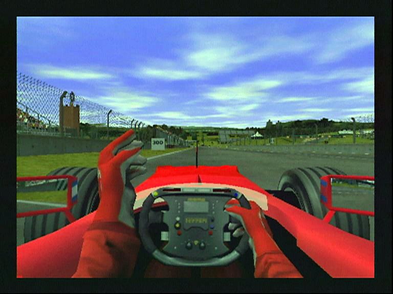 F1 Career Challenge Screenshot (Electronic Arts UK Press Extranet, 2003-04-07 (GameCube screenshots)): In car - F[errari]