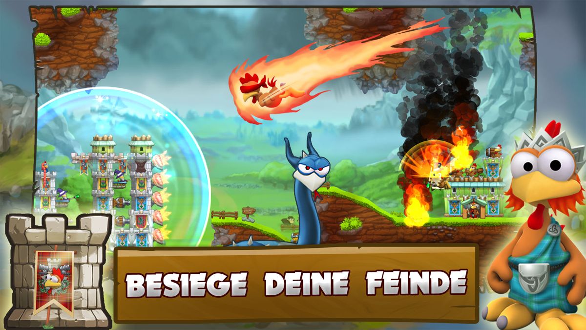 Crazy Chicken Strikes Back Screenshot (Press Material (Crazy Chicken Strikes Back)): Defeat your Enemies Appstores, German
