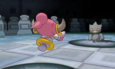 Pokémon Omega Ruby Screenshot (Get Hoopa for Your Game!): This Ghost-type move Astonish can cause the opponent to flinch. It's super effective against Ghost-type Pokémon, usually one of Hoopa’s greatest weaknesses!