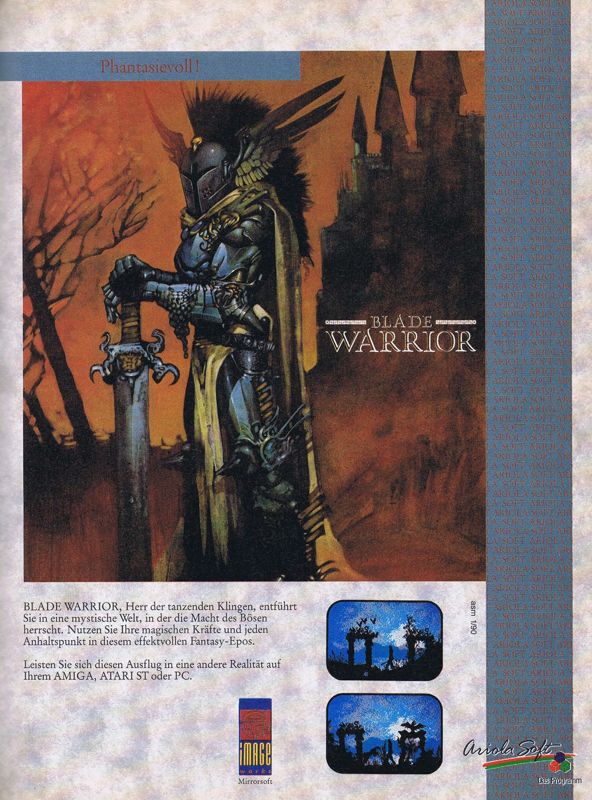 Blade Warrior Magazine Advertisement (Magazine Advertisements): ASM (Germany), Issue 01/1990