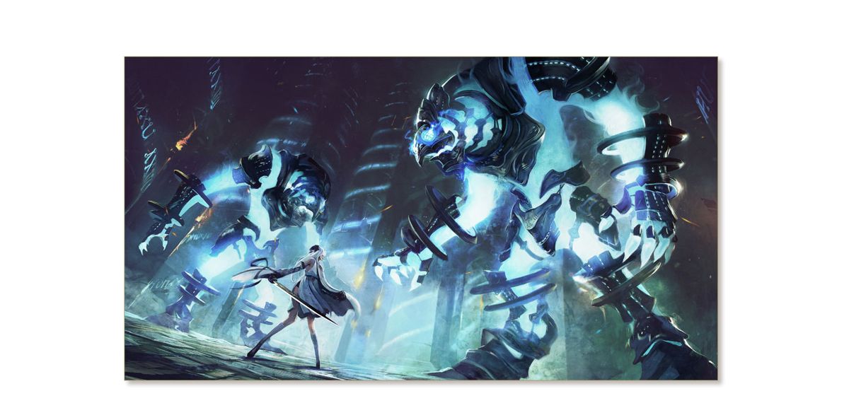 Drakengard 3 Concept Art (Official US Website): ZERO VS. THE TITANS: A pair of Titans block Zero’s path. Perhaps there is a connection between the Titans and Intoner...