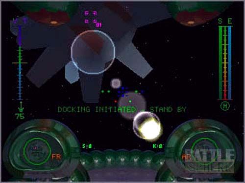 BattleSphere Screenshot (Official BattleSphere Screen Shots): Docking Slith fighter prepares to dock