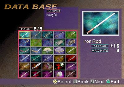 Dynasty Warriors 3 Screenshot (Screenshots): Unlocked weapons as seen in the "Data Base"