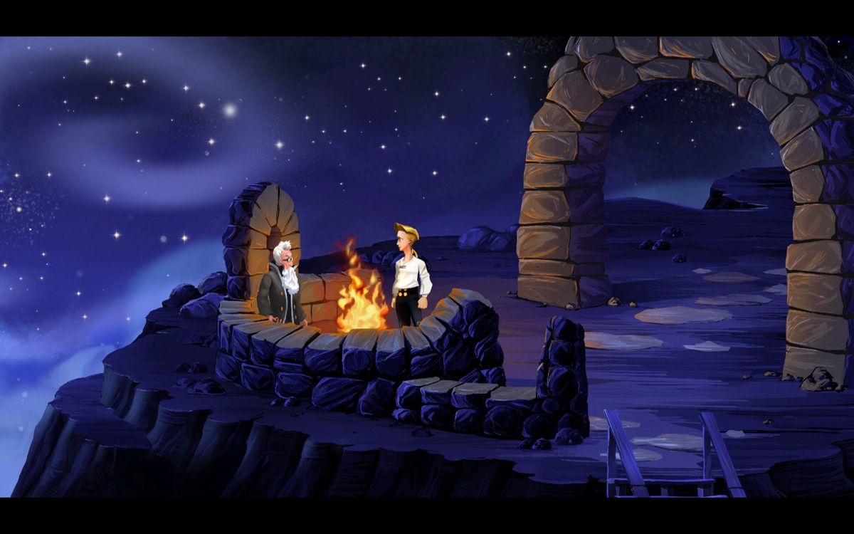 The Secret of Monkey Island: Special Edition Screenshot (Steam store page): Guybrush and the lookout of Mêlée Island (new graphics)
