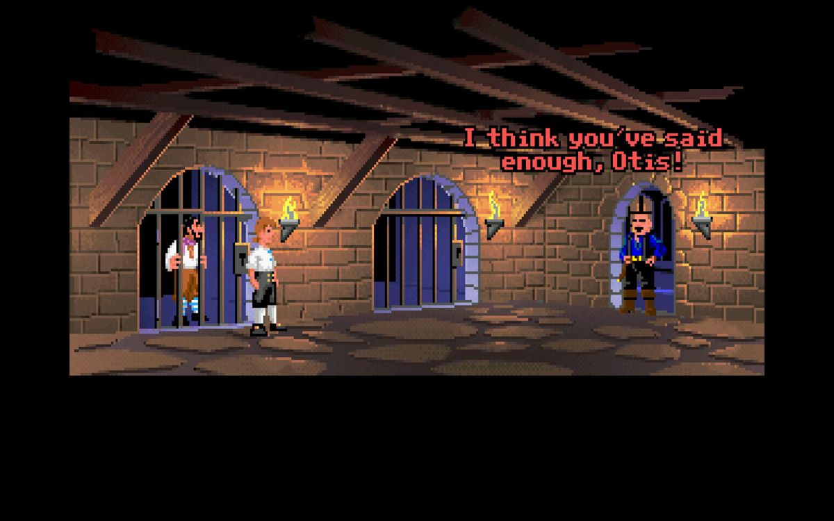 The Secret of Monkey Island: Special Edition Screenshot (Steam store page): Fester Shinetop confronts Guybrush (old graphics)