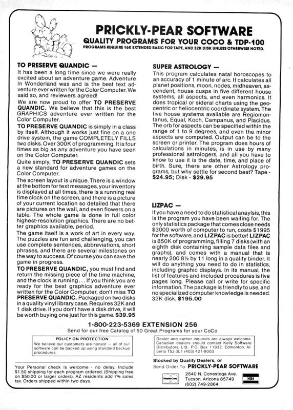 To Preserve Quandic Magazine Advertisement (Magazine Advertisements): Rainbow Magazine (United States) Volume 4 Number 6 (January 1985)