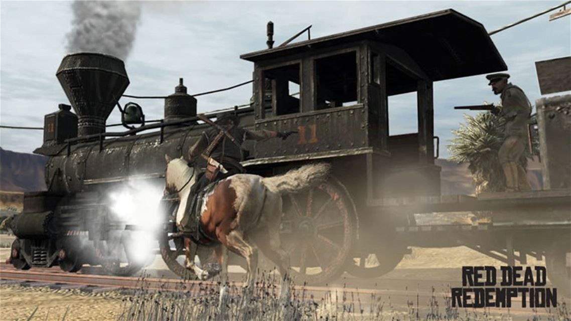 Red Dead Redemption Screenshot (Xbox.com product page): Gunfight by the train