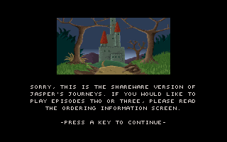 Jasper's Journeys Other (Shareware v1.0, 1997-09-17): Image shown when trying to select Episode 3, The Witch's Castle