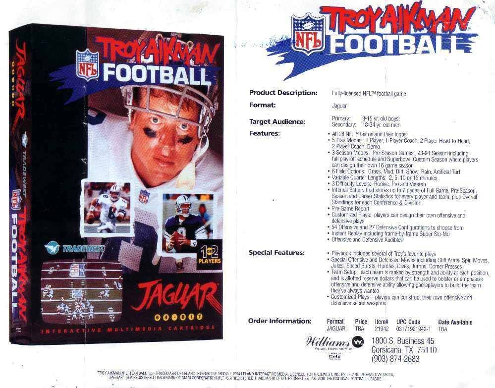 Troy Aikman NFL Football Screenshot (Press Release): Press Release Not very commonly seen.