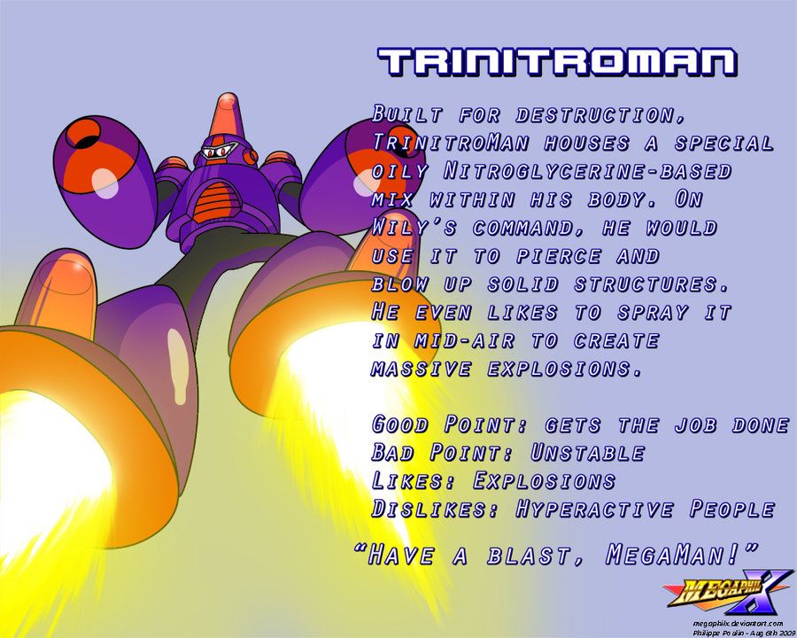 Mega Man Unlimited Screenshot (Boss Concept Art): Trinitro Man's field data.