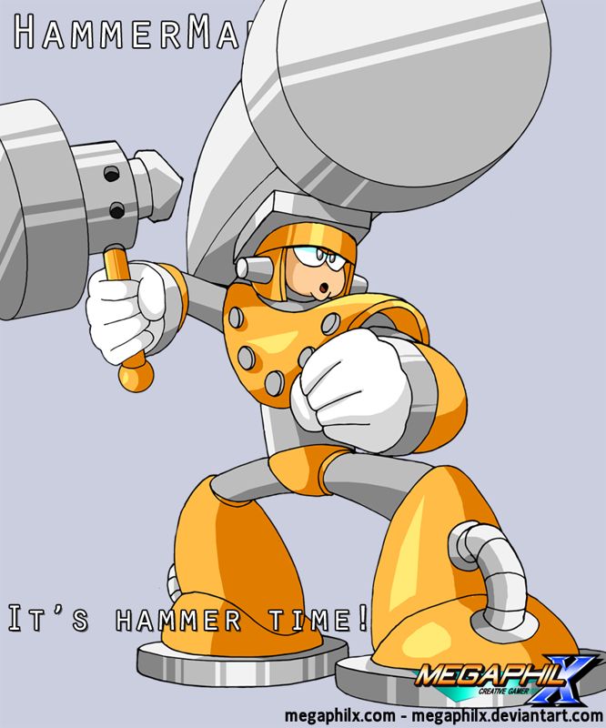 Mega Man Unlimited Concept Art (Enemy and Miniboss Art): Concept art of Hammer Man, the miniboss of Nail Man's stage.