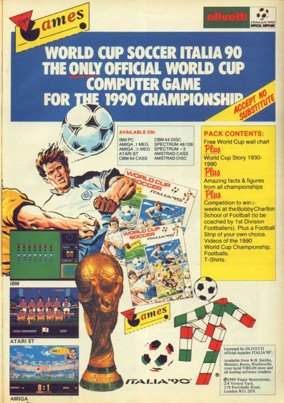 World Class Soccer Magazine Advertisement (Magazine Advertisements): CU Amiga Magazine (UK) Issue #5 (July 1990). Courtesy of the Internet Archive. Page 21
