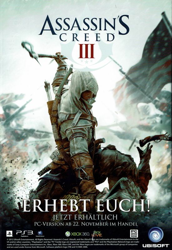 Assassin's Creed III Magazine Advertisement (Magazine Advertisements): GameStar (Germany), Issue 12/2012
