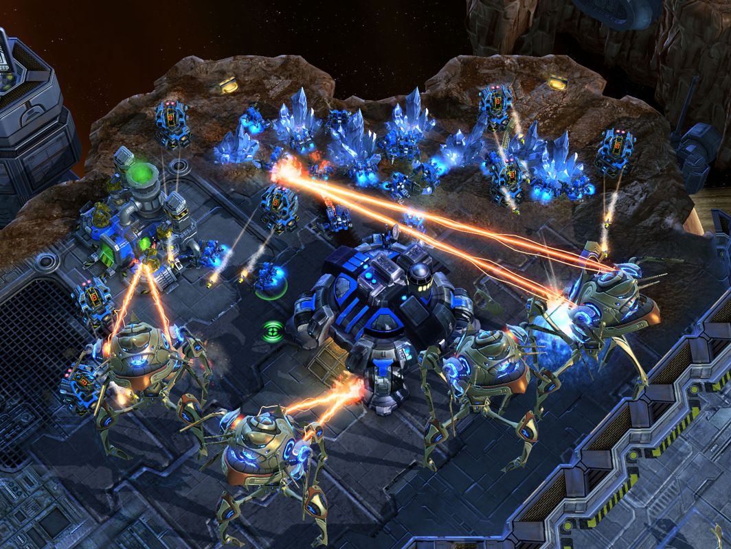 StarCraft II: Wings of Liberty Screenshot (Official website - Features - Protoss Units (2007-07-09)): The immense height of a Colossus means it is vulnerable to attack from both anti-ground and anti-air units and structures