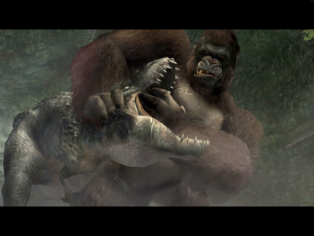 Peter Jackson's King Kong: The Official Game of the Movie Screenshot (Ubisoft Peter Jackson's King Kong Press Kit NYC): King Kong fighting T-Rex