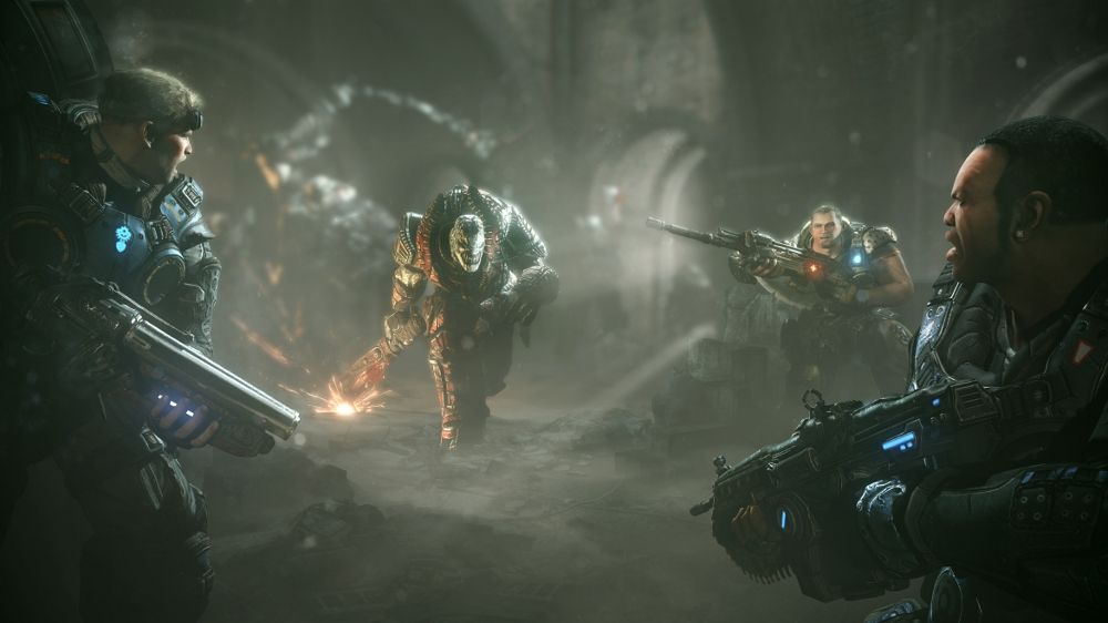 Gears of War: Judgment Screenshot (Xbox.com product page): A charging Theron Guard with a cleaver