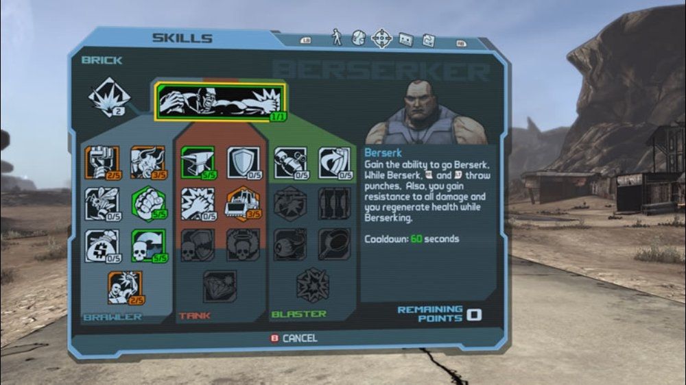Borderlands Screenshot (Xbox.com product page): Brick's skill menu