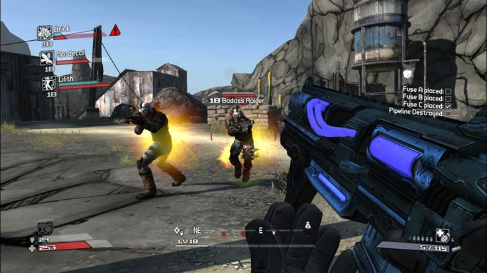 Borderlands Screenshot (Xbox.com product page): Shooting a badass Raider