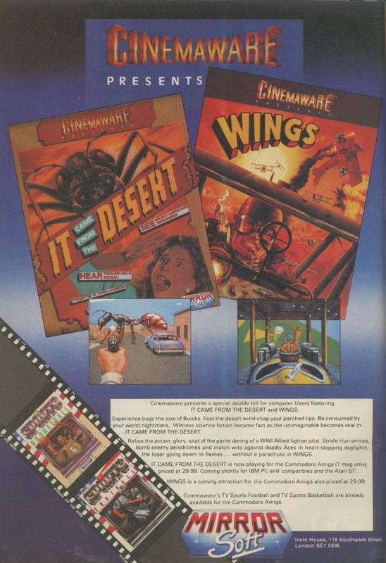 Wings Magazine Advertisement (Magazine Advertisements): CU Amiga Magazine (UK) Issue #7 (September 1990). Courtesy of the Internet Archive. Page 4