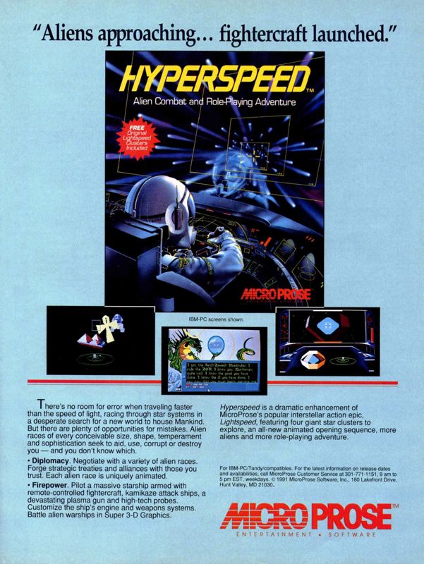 Hyperspeed Magazine Advertisement (Magazine Advertisements): Computer Gaming World (United States) Issue 89 (December 1991)