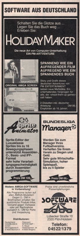 Holiday Maker Magazine Advertisement (Magazine Advertisements): Amiga Magazin (Germany), Issue 5/1989