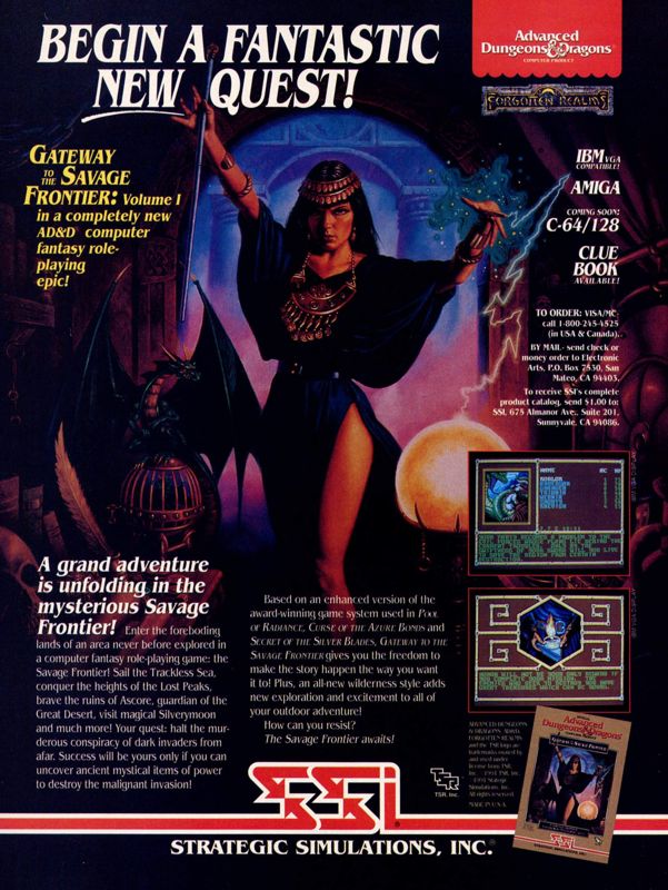 Gateway to the Savage Frontier Magazine Advertisement (Magazine Advertisements): Computer Gaming World (United States) Issue 84 (July 1991)