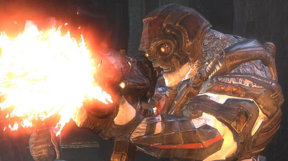 Gears of War Screenshot (Xbox.com product page): A Locust using the Hammerburst