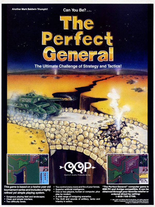 The Perfect General Magazine Advertisement (Magazine Advertisements): Computer Gaming World (United States) Issue 85 (August 1991)