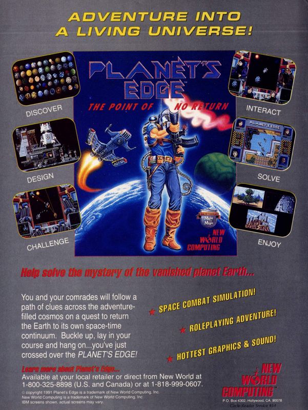 Planet's Edge: The Point of no Return Magazine Advertisement (Magazine Advertisements): Computer Gaming World (United States) Issue 84 (July 1991)