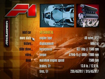 Need for Speed II Screenshot (Official website - screenshots (1997)): McLaren F1 stats. PCCD screenshot