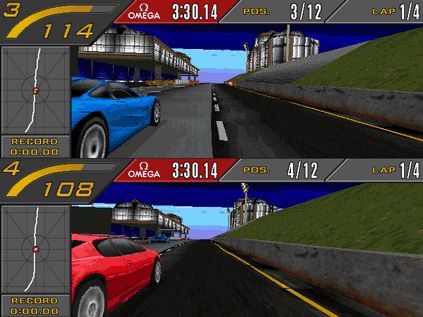 Need for Speed II Screenshot (Official website - screenshots (1997)): Head to head on the straightaway. PCCD screenshot