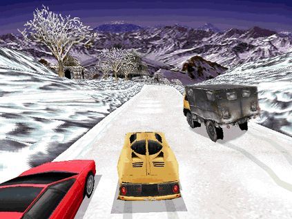 Need for Speed II Screenshot (Official website - screenshots (1997)): Passing up the middle in the snow. PCCD screenshot