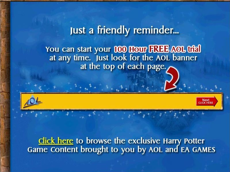 Harry Potter and the Sorcerer's Stone Screenshot (AOL Harry Potter And The Philosopher's Stone Promotional CD (UK)): Just a friendly reminder of the product being promoted