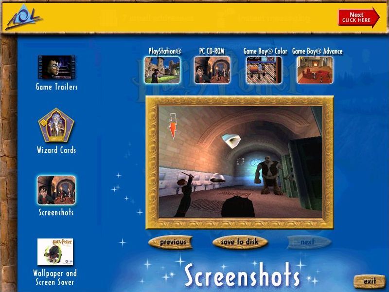 Harry Potter and the Sorcerer's Stone Screenshot (AOL Harry Potter And The Philosopher's Stone Promotional CD (UK)): Trailer, screenshots & wallpapers are shown in a window like this