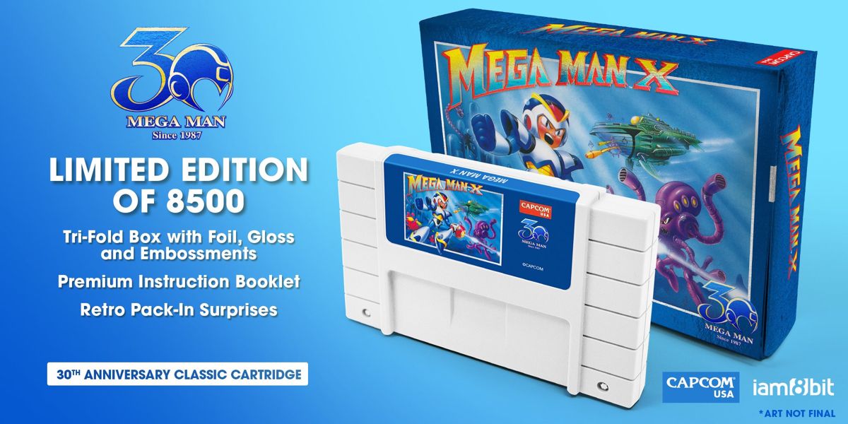 Mega Man X (30th Anniversary Classic Cartridge) Other (iam8bit product page (2018-09-29)): Box (closed) + Opaque White cartridge (1)