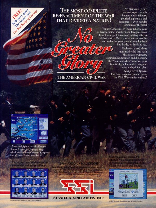 No Greater Glory: The American Civil War Magazine Advertisement (Magazine Advertisements): Computer Gaming World (United States) Issue 89 (December 1991)