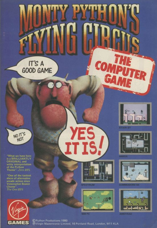 Monty Python's Flying Circus Magazine Advertisement (Magazine Advertisements): CU Amiga Magazine (UK) Issue #7 (September 1990). Courtesy of the Internet Archive. Page 39
