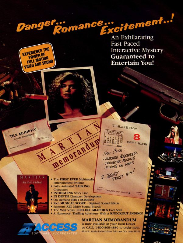 Martian Memorandum Magazine Advertisement (Magazine Advertisements): Computer Gaming World (United States) Issue 89 (December 1991)