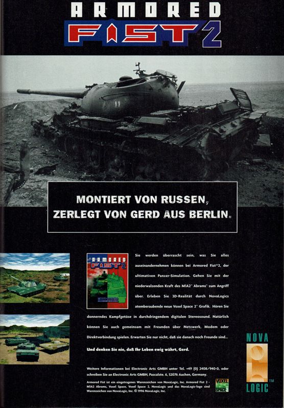 Armored Fist 2 Magazine Advertisement (Magazine Advertisements): PC Player (Germany), Issue 10/1996