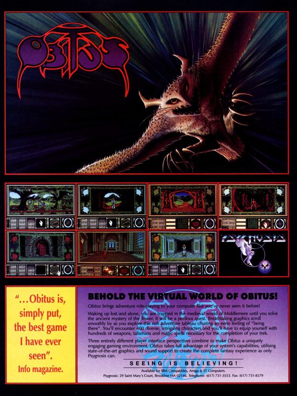 Obitus Magazine Advertisement (Magazine Advertisements): Computer Gaming World (United States) Issue 90 (January 1992)