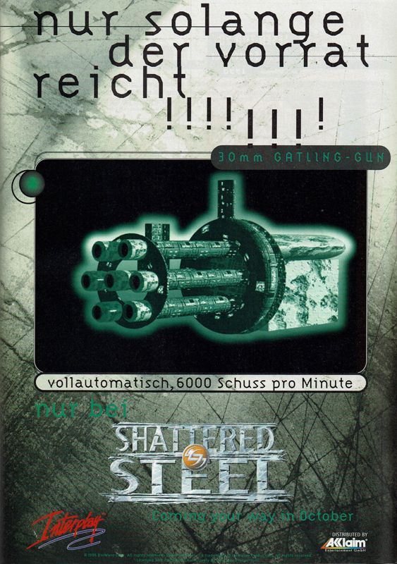 Shattered Steel Magazine Advertisement (Magazine Advertisements): PC Player (Germany), Issue 10/1996